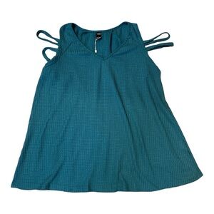 Blue Ribbed Cut Out Sleeveless Tank Top